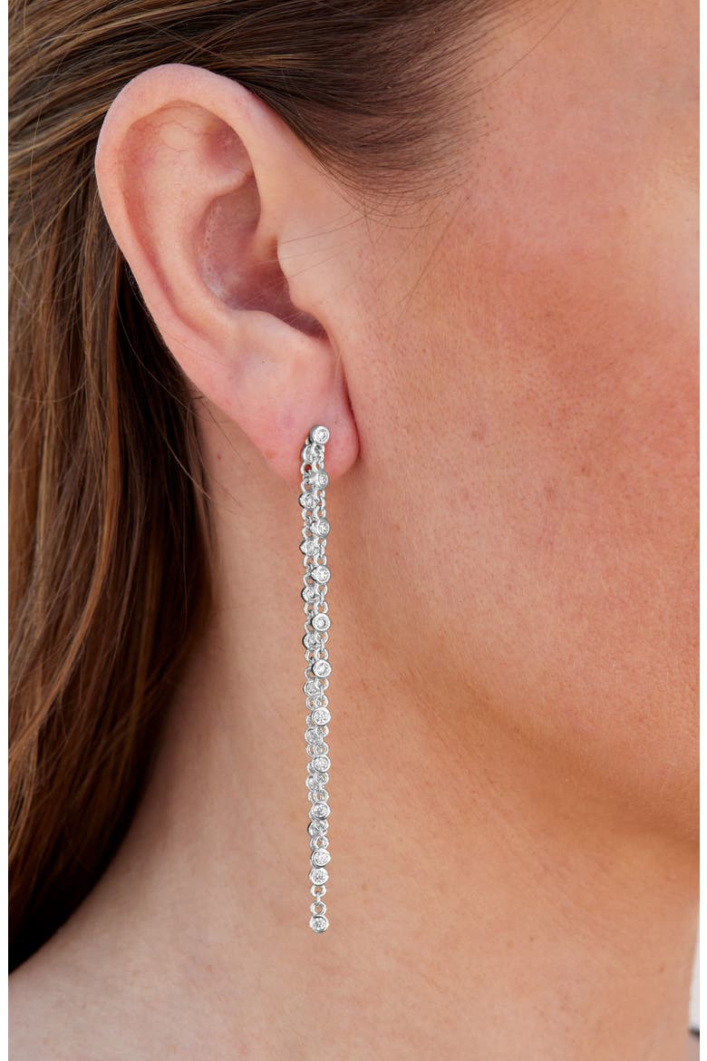 Cubic Zirconia Chain Drop Front/Back Earrings, Alternate, color, SILVER