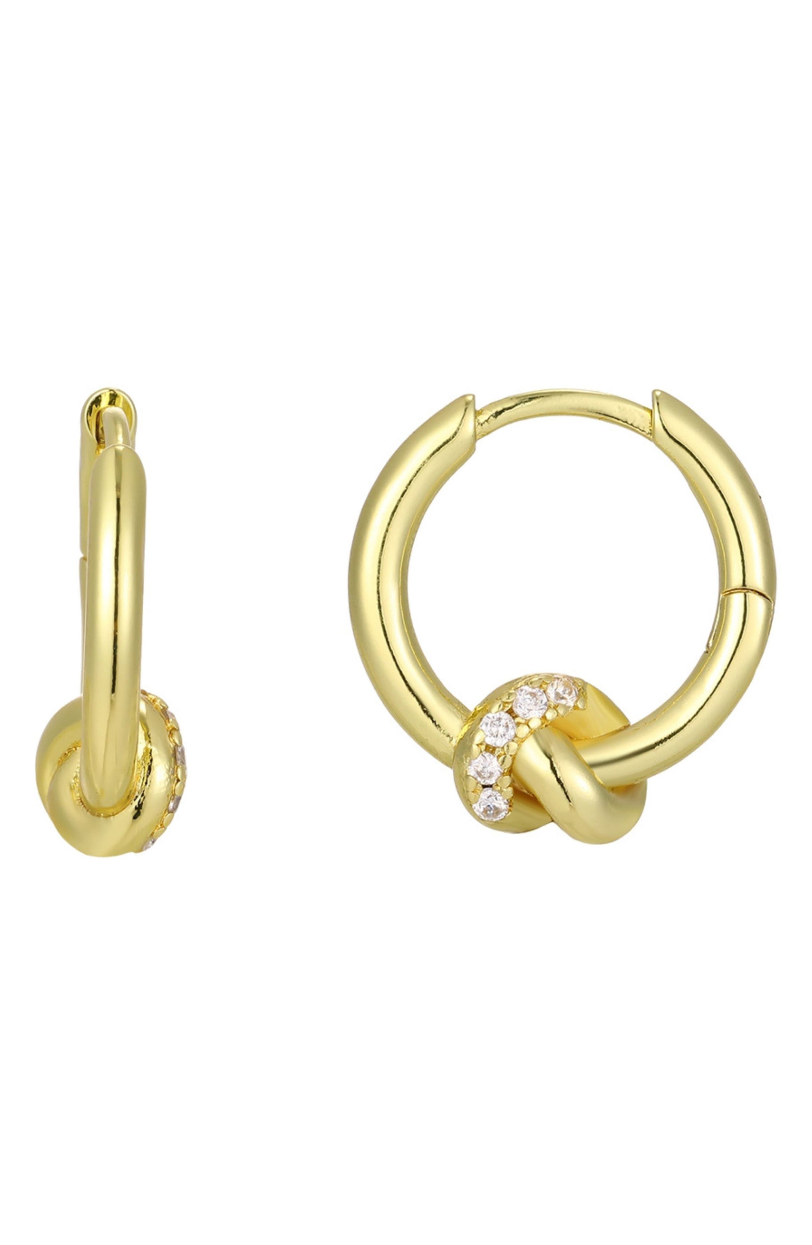 Adornia 14K Gold Plated Cubic Zirconia Knot Huggie Hoop Earrings