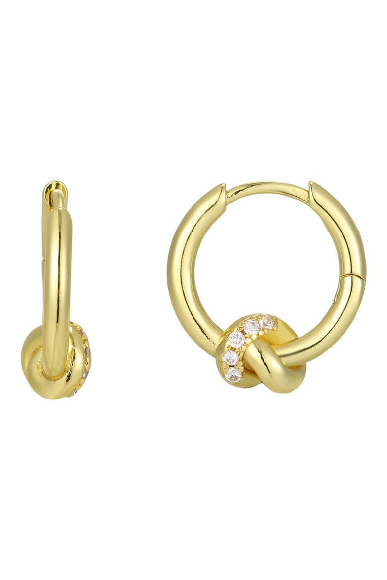14K Gold Plated Cubic Zirconia Knot Huggie Hoop Earrings, Main, color, GOLD