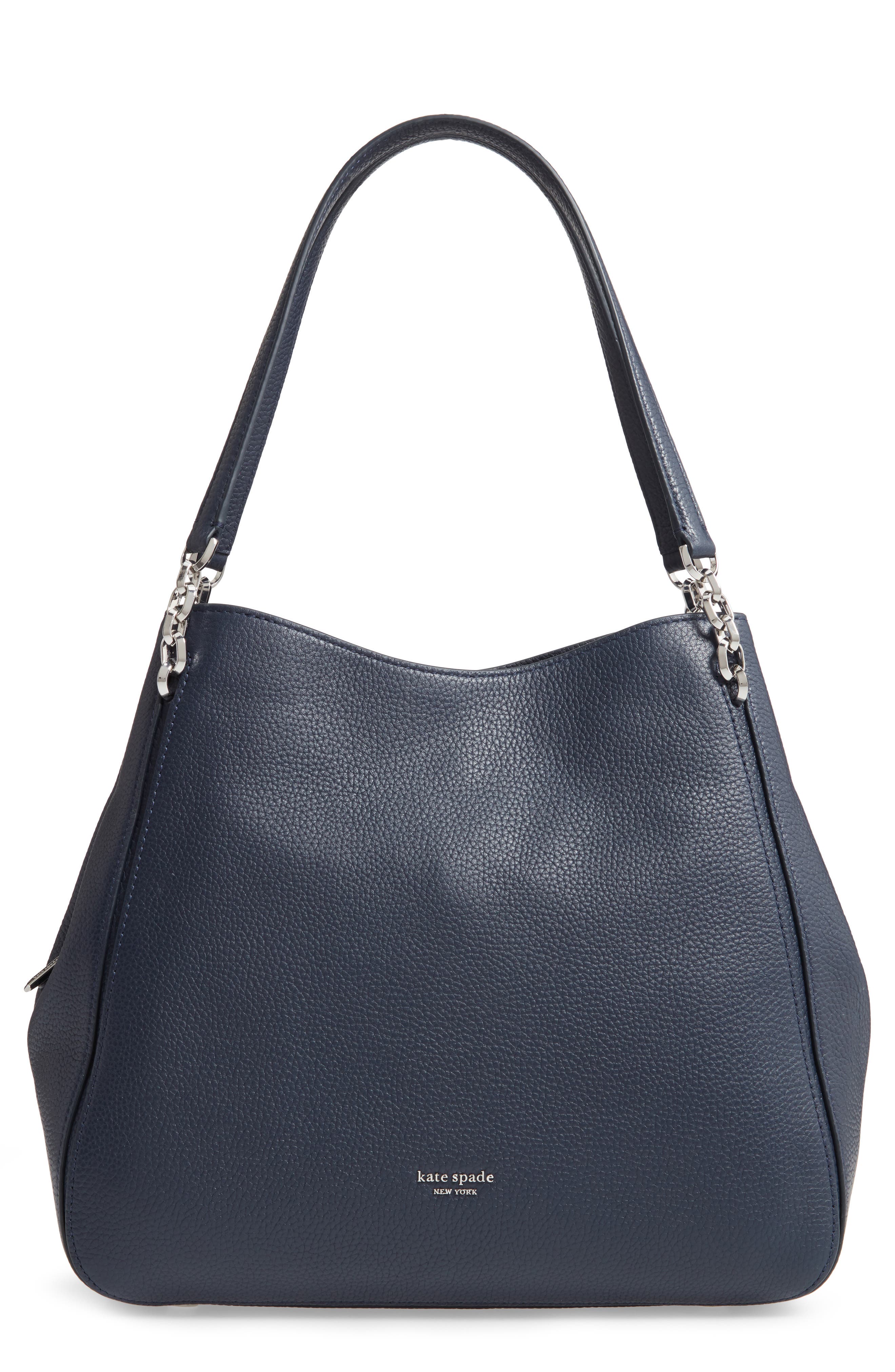 large hailey leather shoulder bag, Main, color, BLAZER BLUE