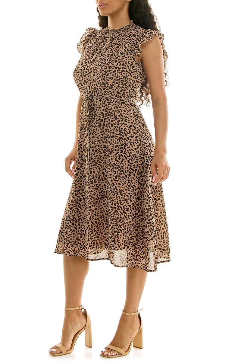 Nina Leonard Smock Chiffon Midi Dress, Alternate, color, Tan/Black