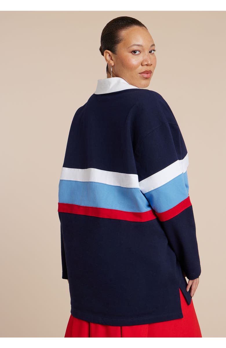 ELOQUII Striped Polo Shirt, Alternate, color, Navy Red And White Stripe