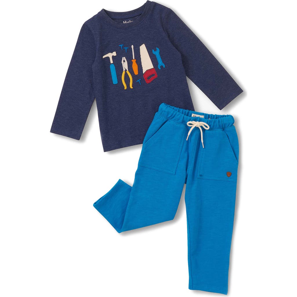 Hatley Tools Appliqué Long Sleeve T-shirt & Sweatpants Set In Blue