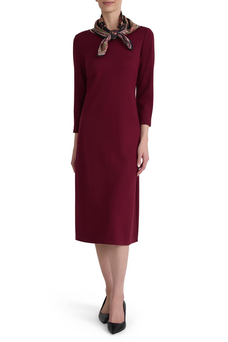 Three-Quarter Sleeve Midi Dress, Main, color, CLASSIC WINE MULTI
