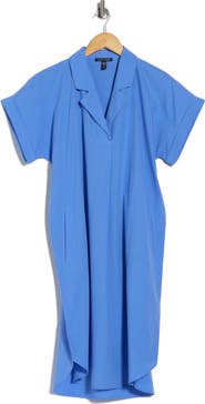 Eileen Fisher Notch Collar Short Sleeve Organic Cotton Shirtdress