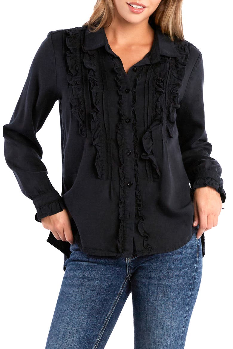 Ruffle Tuxedo Shirt, Main, color, INK