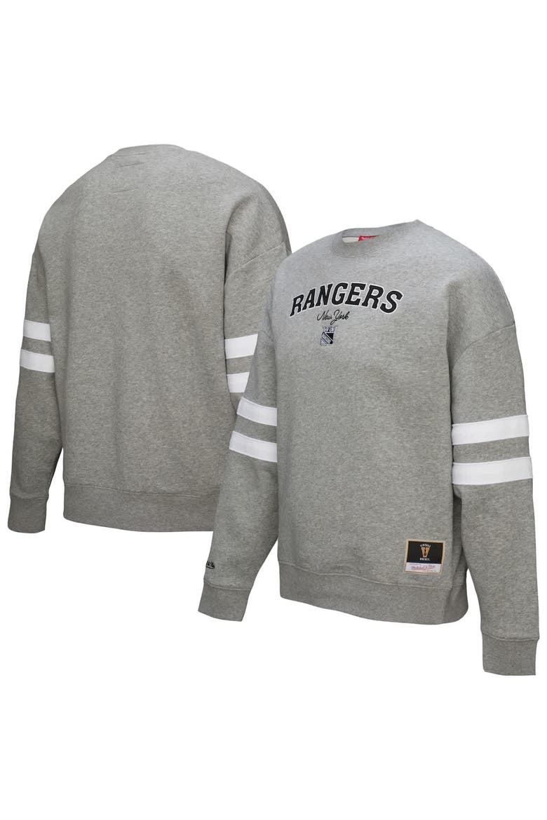 Women's Mitchell & Ness Heather Gray New York Rangers Logo Lightweight Pullover Sweatshirt, Alternate, color, Heather Gray