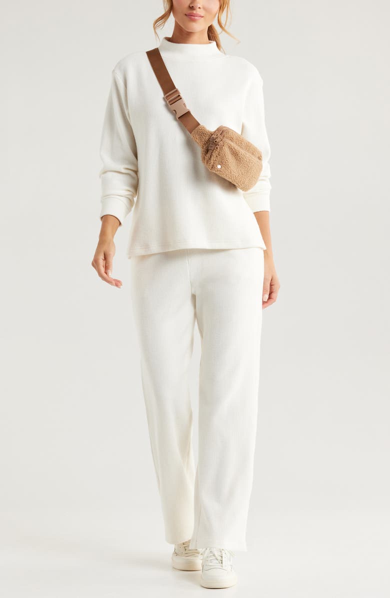 Zella Cozy Waffle Knit Pants, Alternate, color, Ivory Egret