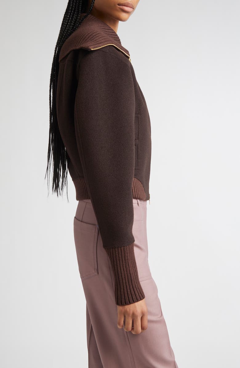 Victoria Beckham Double Face Wool & Cashmere Bomber Jacket, Alternate, color, Dark Chocolate / Coco