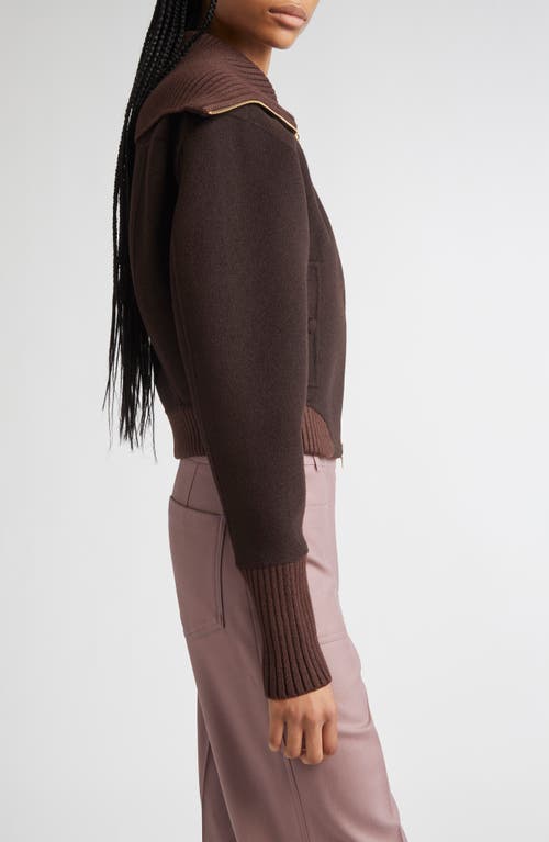 Victoria Beckham Zippered Wool Jacket In Brown
