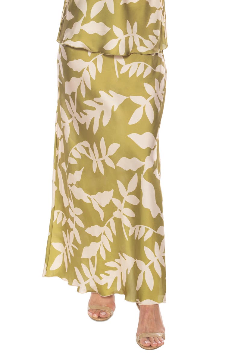 TASH AND SOPHIE Frond Print Satin Maxi Skirt, Main, color, 
