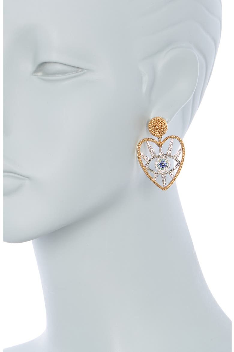 Evil Eye Blue Crystal Drop Earrings, Alternate, color, GOLD