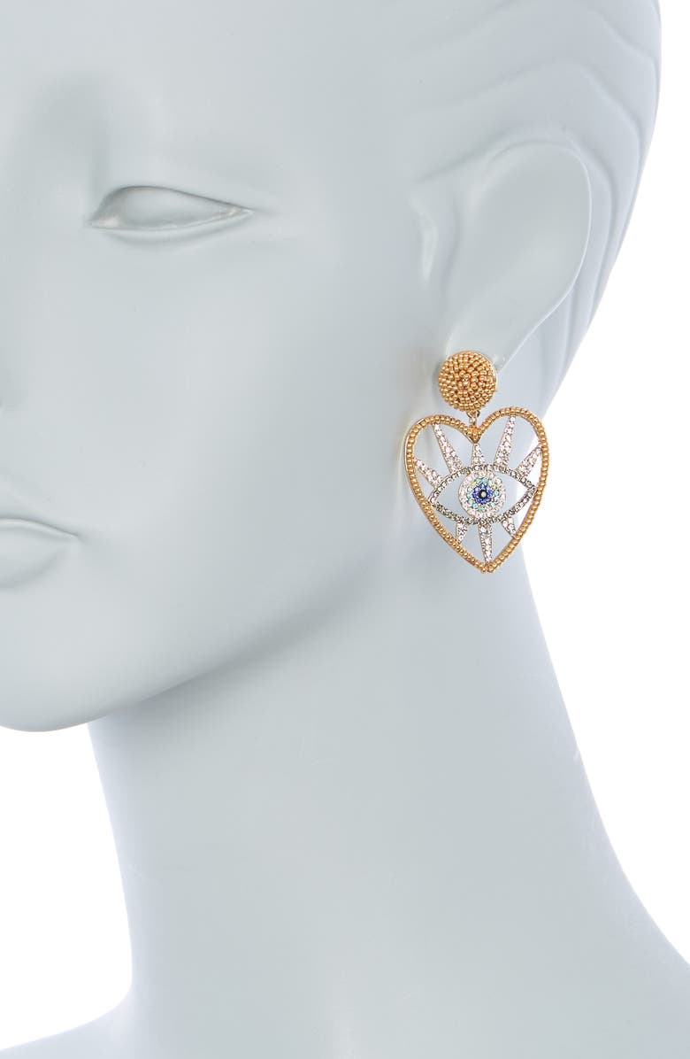 BaubleBar Evil Eye Blue Crystal Drop Earrings, Alternate, color,