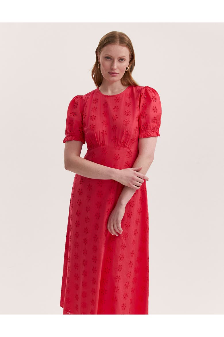 Mela Cotton Midi Tea Dress, Alternate, color, Coral