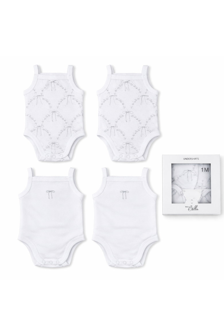 Pointelle Bow Sleeveless Undershirts Pack, Main, color, White