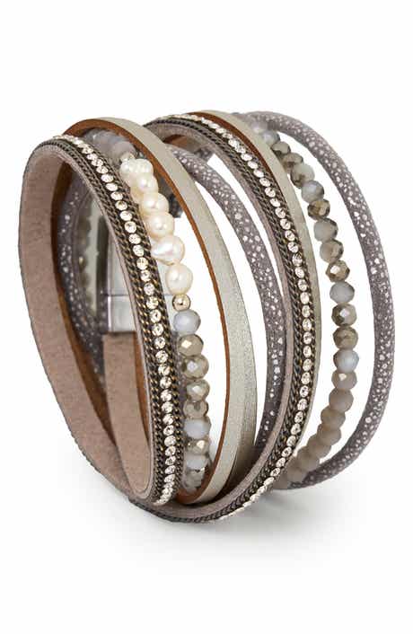 SAACHI Crystal Wrap Faux Leather Bracelet