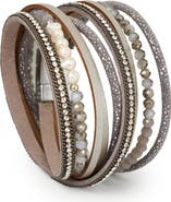 SAACHI Crystal Wrap Faux Leather Bracelet