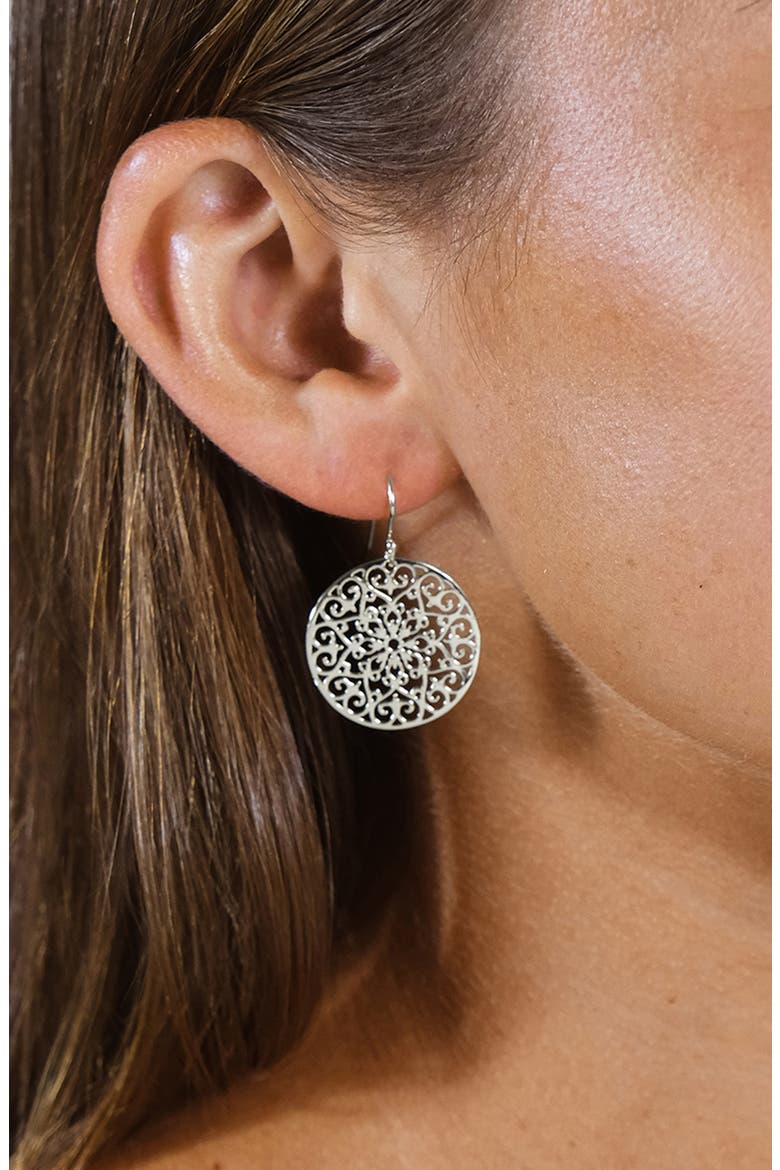 Round Filigree Drop Earrings, Alternate, color, SILVER