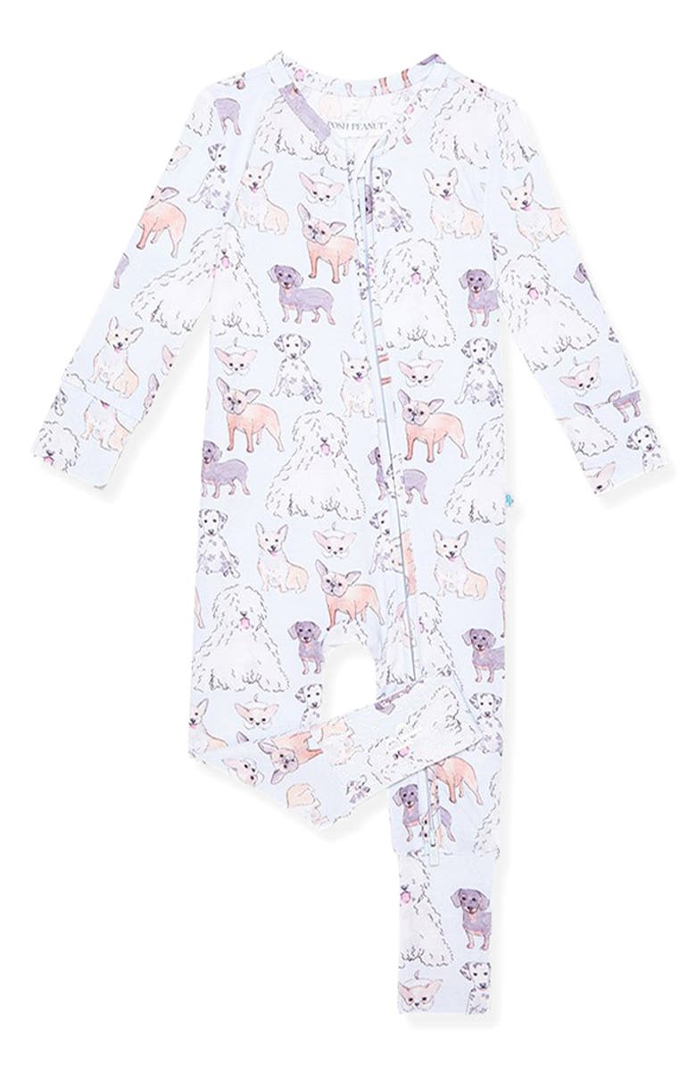 Posh Peanut Gatsby Pup Print Fitted Convertible Footie Pajamas, Main, color,