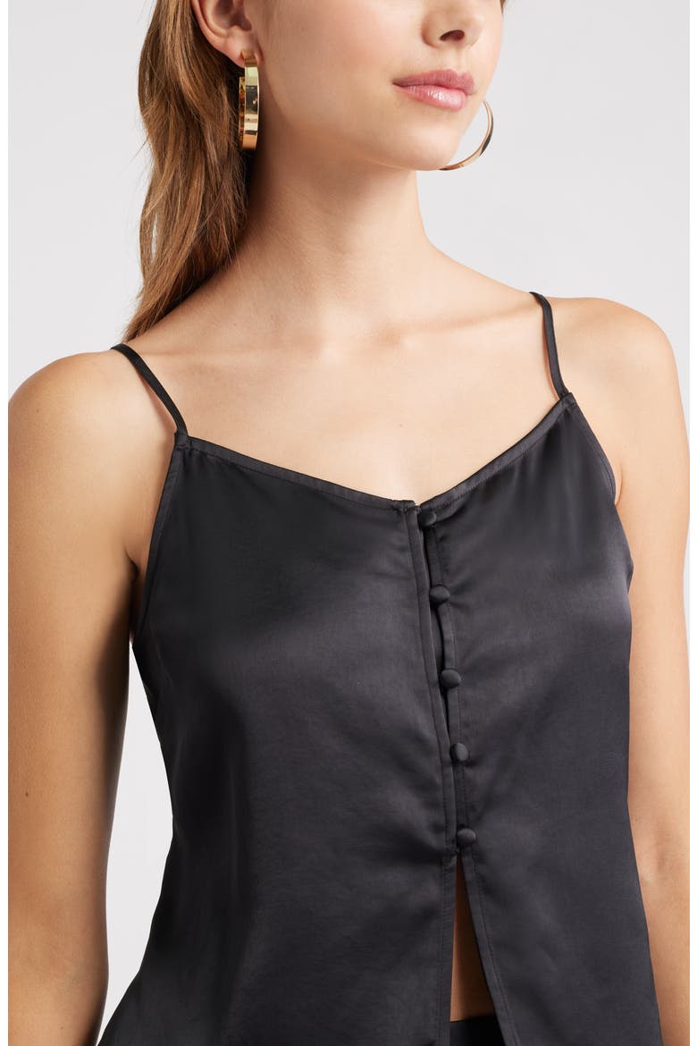 Split Front Satin Button-Up Camisole, Alternate, color, BLACK