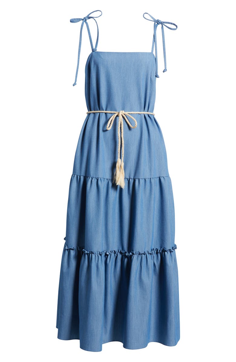 Julia Jordan Tie Strap Sleeveless Tiered Midi Dress, Alternate, color, 