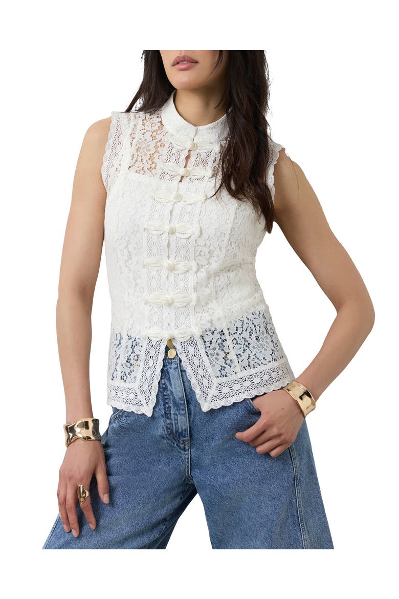 Lace Detail Military Top, Main, color, Ivory