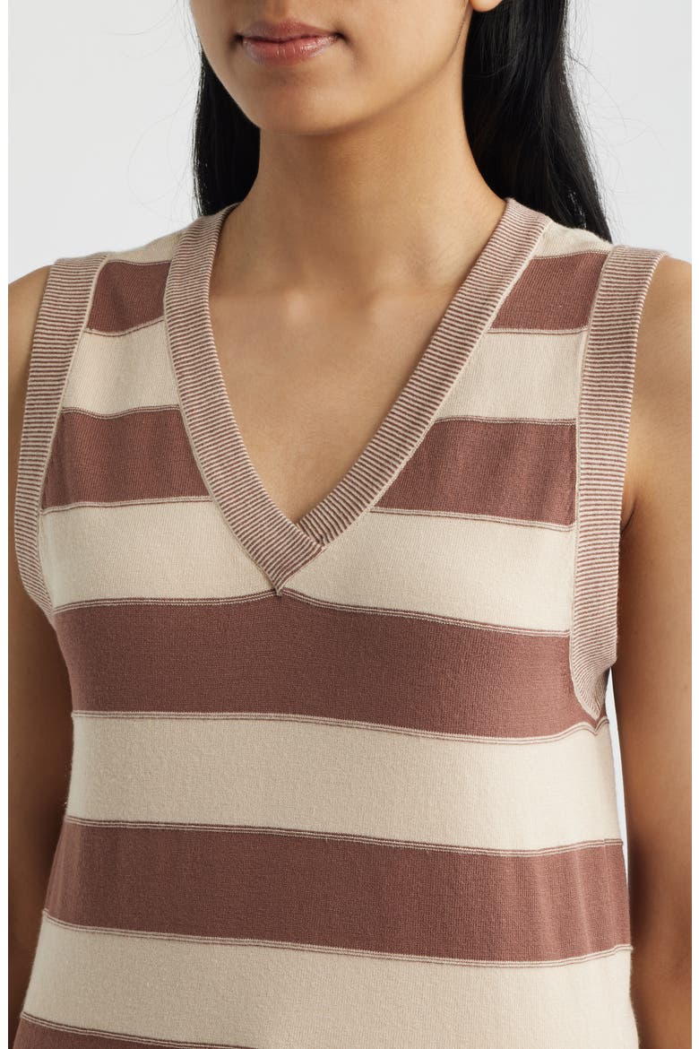 Stripe V-Neck Sweater Vest, Alternate, color, MACADAMIA/ LIGHT CACAO POWDER