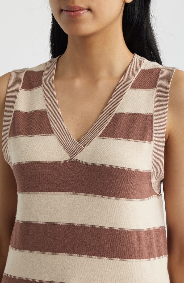 Wit & Wisdom Stripe V-Neck Sweater Vest, Alternate, color, Macadamia/ Light Cacao Powder