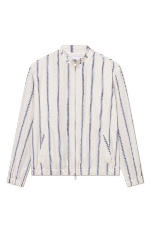 Les Deux Stanley Stripe Cotton Dobby Zip Jacket In White