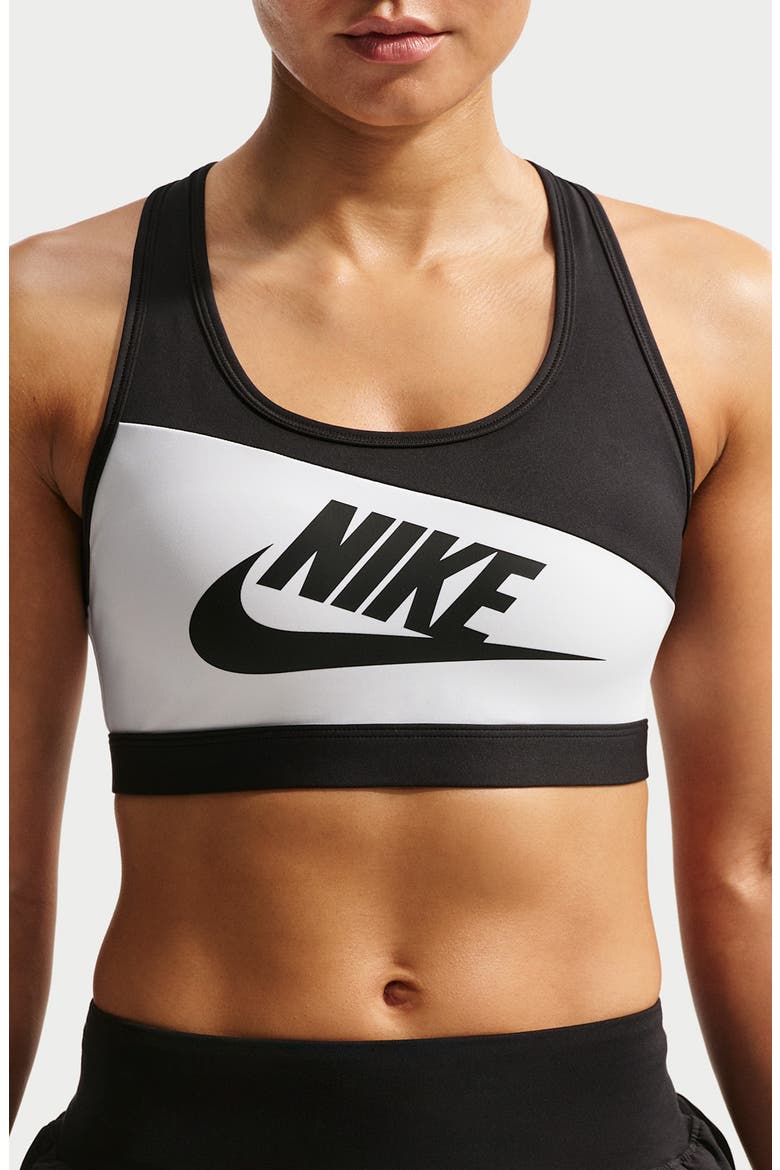 Swoosh Dri-FIT Sports Bra, Main, color, WHITE/ BLACK/ BLACK/ BLACK