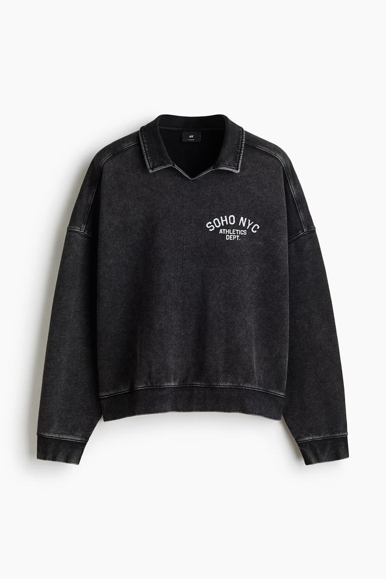 Oversized Fit Rugby Sweatshirt, Alternate, color, Washed black/Soho NYC