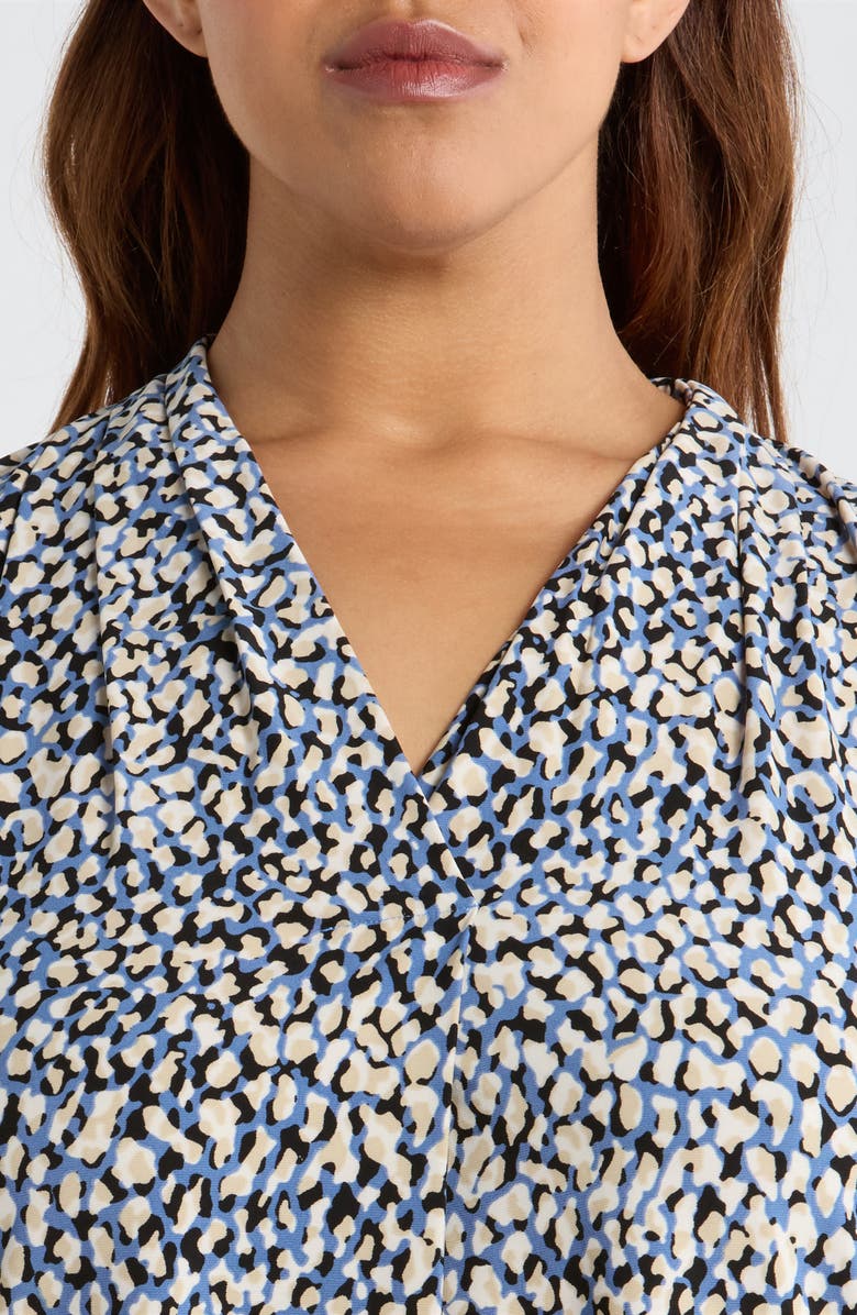 AK ANNE KLEIN Ruffle V-Neck Top, Alternate, color, Blue Jay Multi