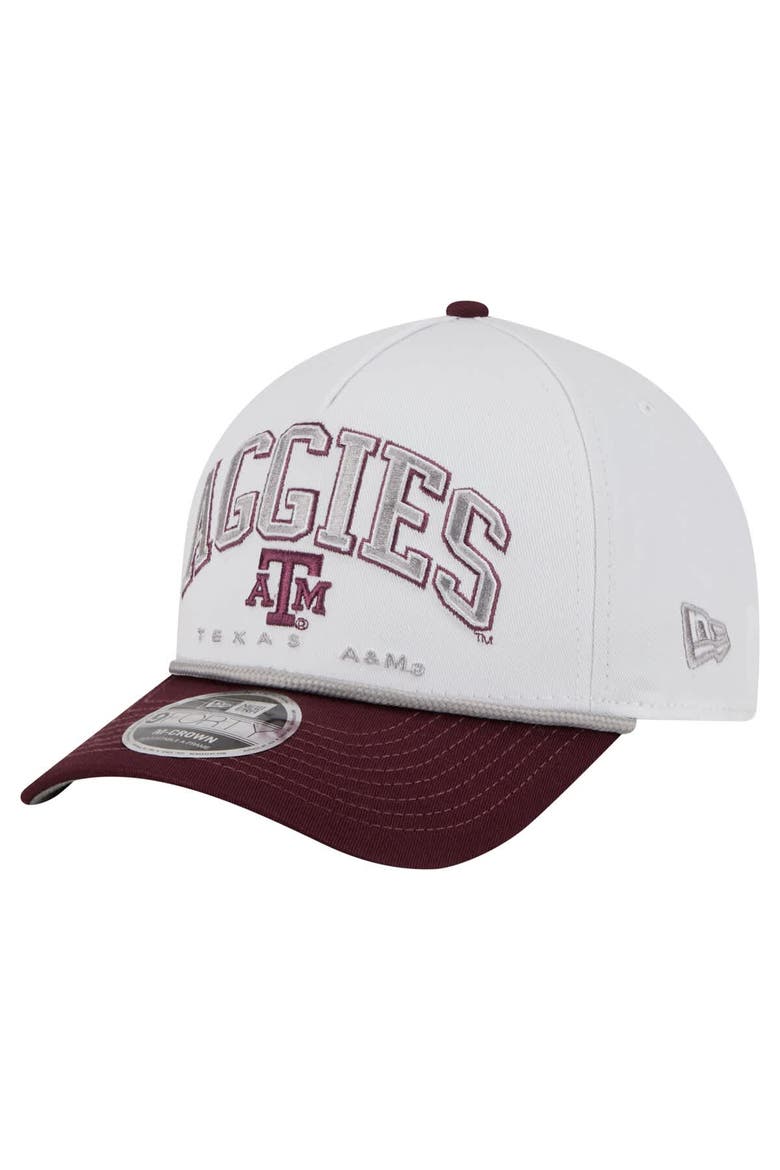 Men's New Era White/Maroon Texas A&M Aggies Arch Two-Tone Rope 9FORTY A-Frame M-Crown Adjustable Hat, Main, color, White