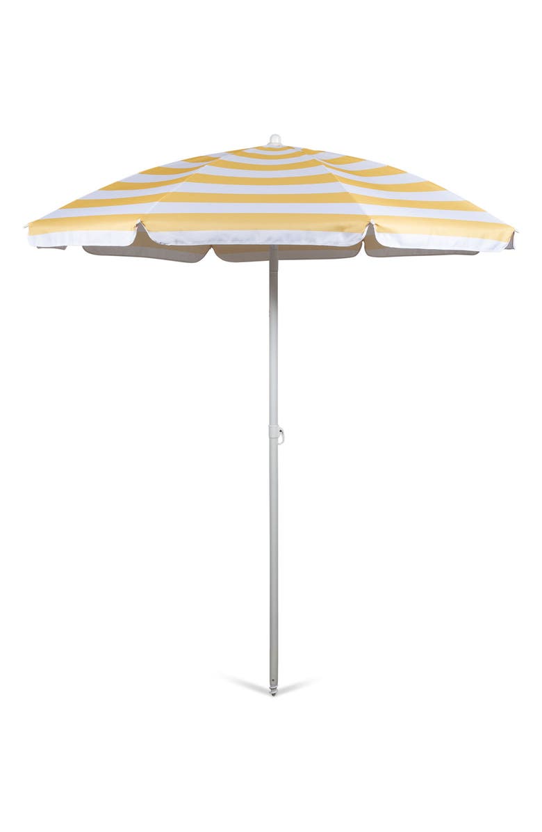 Picnic Time Yellow Cabana Stripe Portable Beach Umbrella, Main, color, Yellow