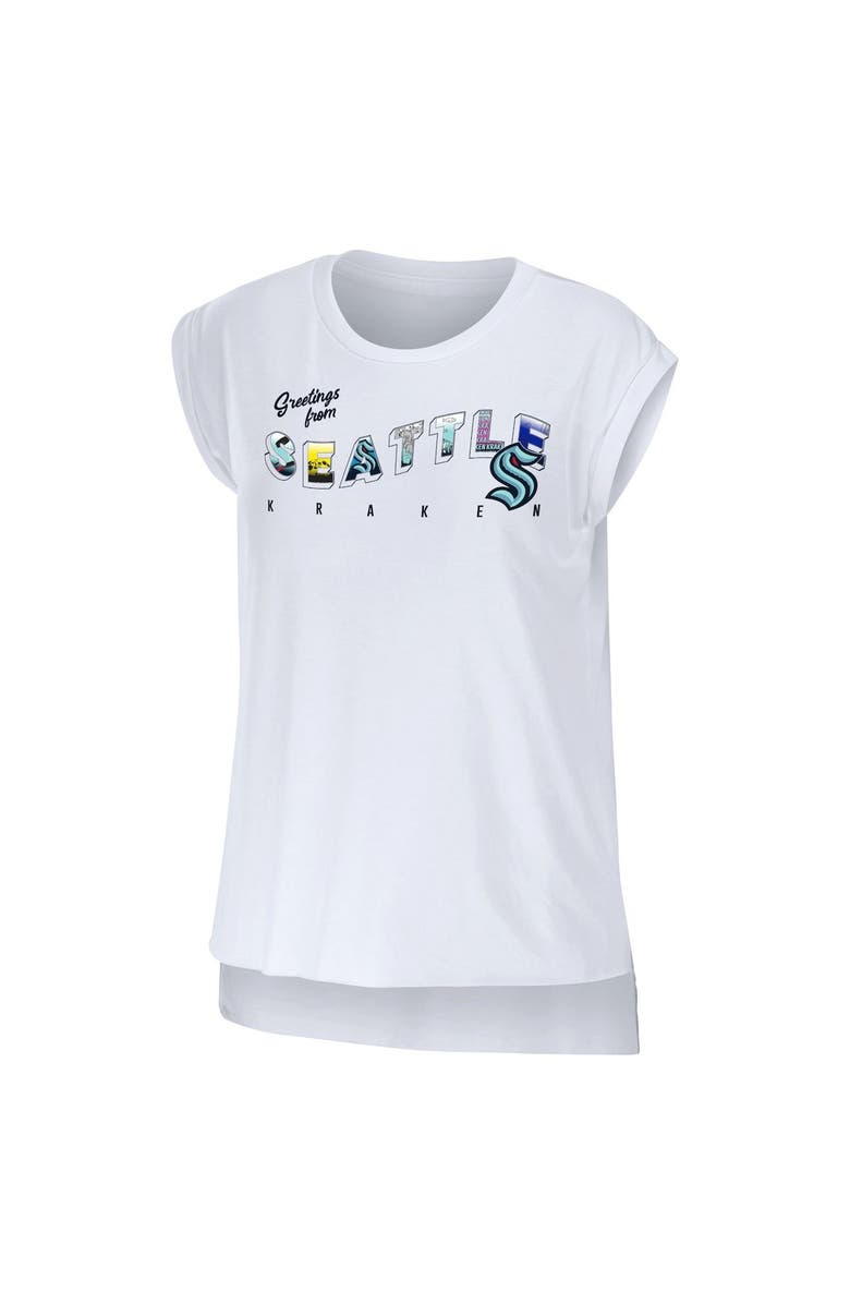 WEAR by Erin Andrews Women's WEAR by Erin Andrews White Seattle Kraken Greetings From Muscle T-Shirt, Alternate, color, White