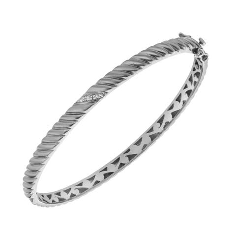 Twisted Radiance 0.03 Ct Diamond Bangle in 925 Sterling Silver