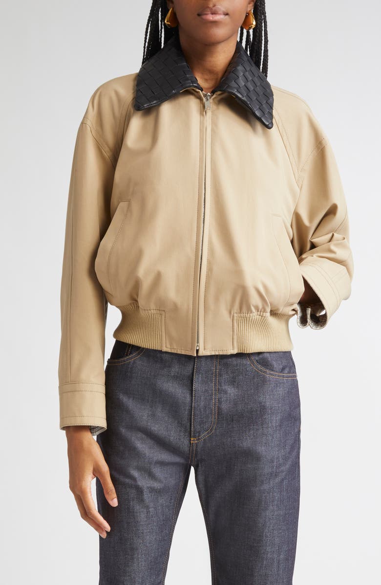 Bottega Veneta Intrecciato Leather Collar Twill Blouson Jacket, Main, color, 