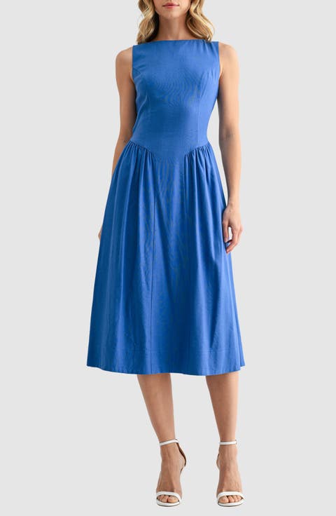 Sleeveless Back Bow Fit & Flare Midi Dress