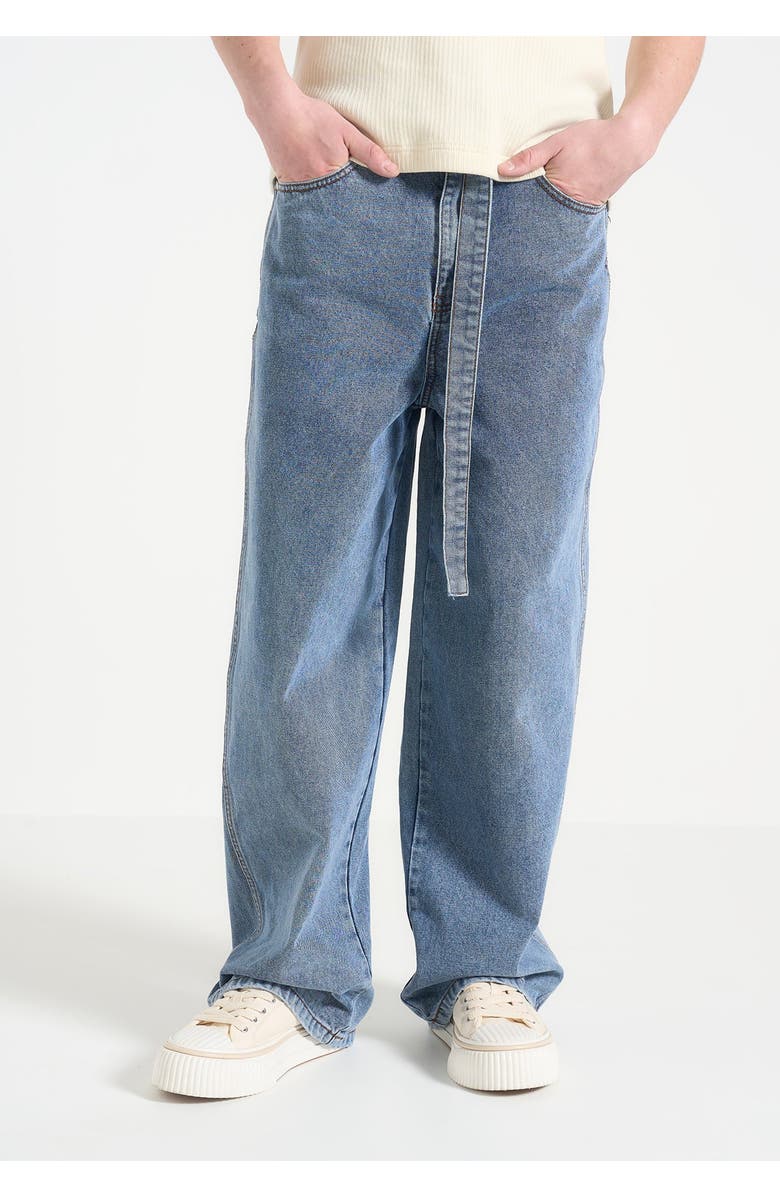 Manière De Voir Adam Wide Leg Belted Jeans, Alternate, color, Blue Wash