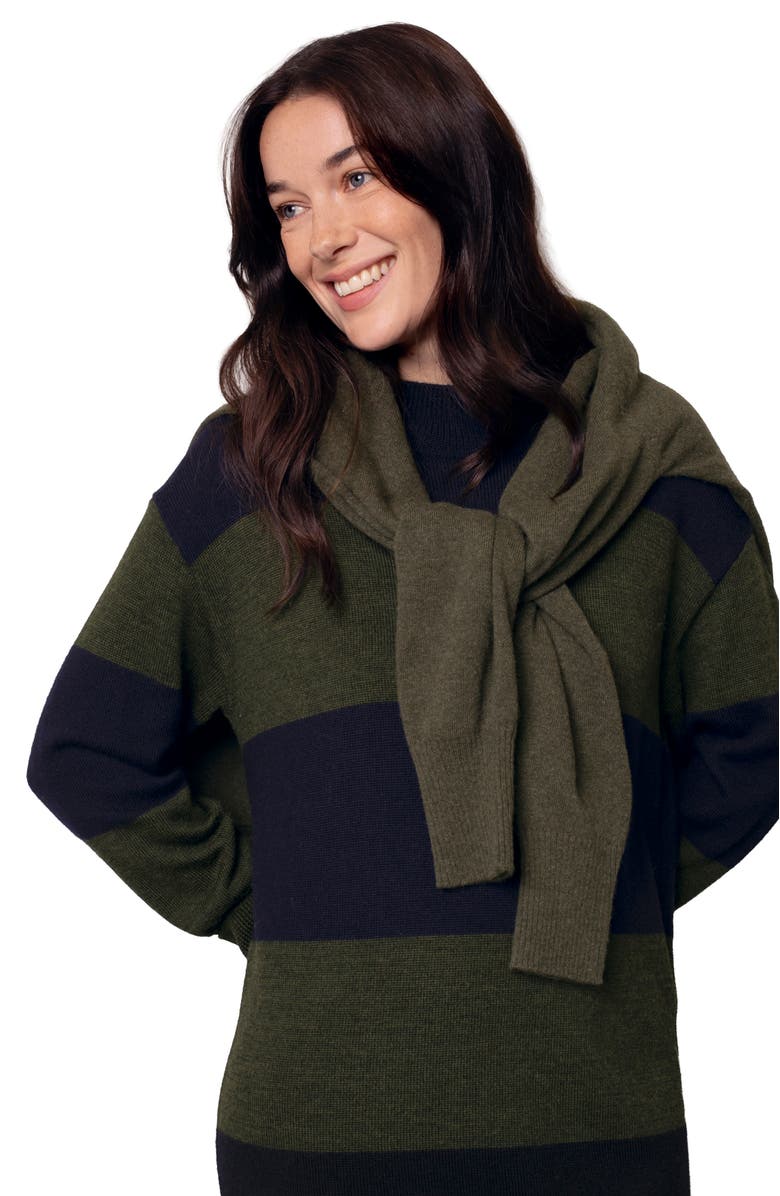 Celtic & Co. Merino Stripe Dress, Alternate, color, Olive / Navy