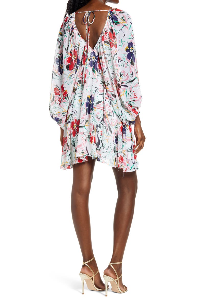 Floral Print Long Sleeve Minidress, Alternate, color, WHITE MULTI FLORAL