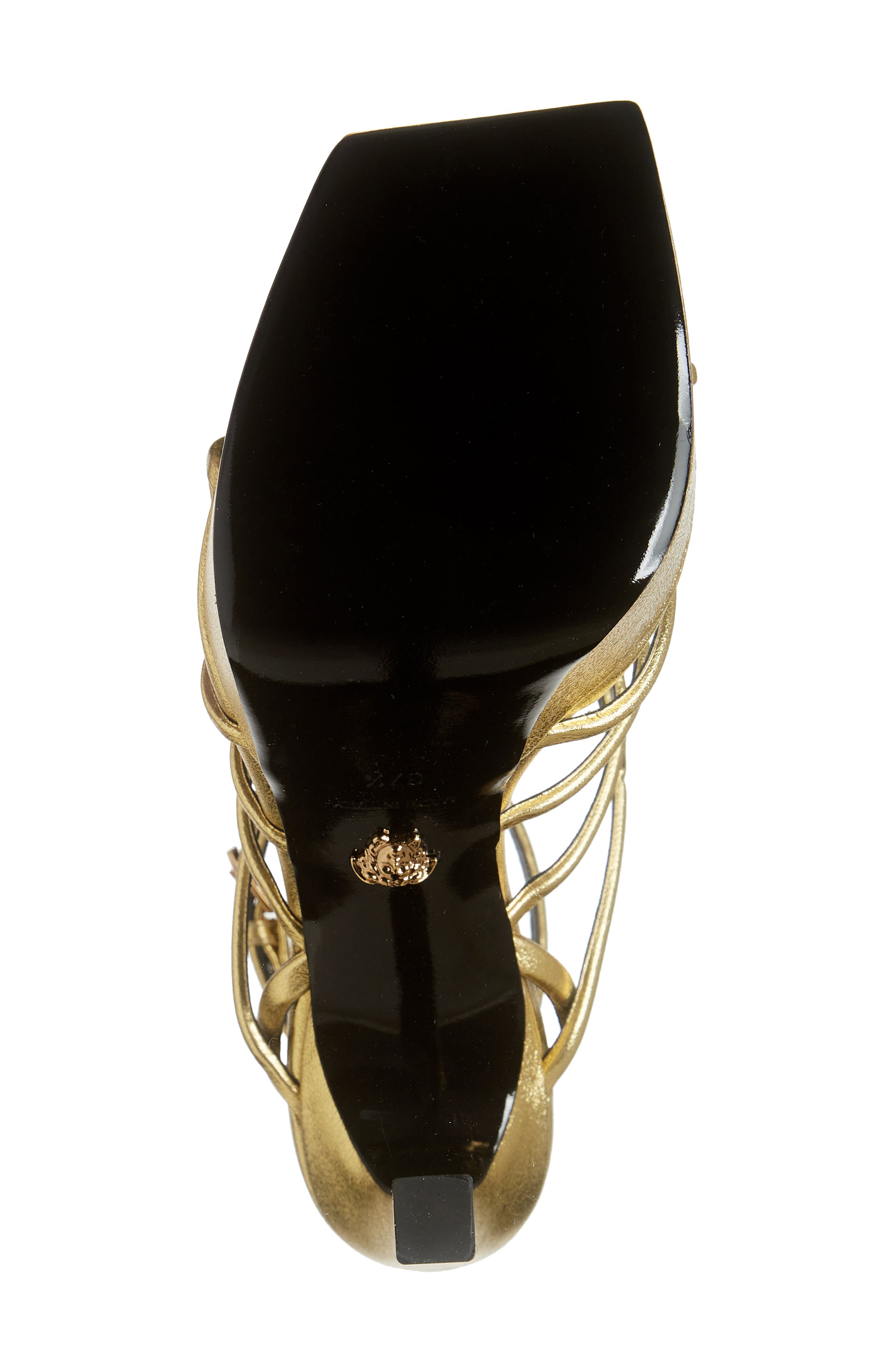 Versace Greek Key Cage Sandal, Alternate, color, 
