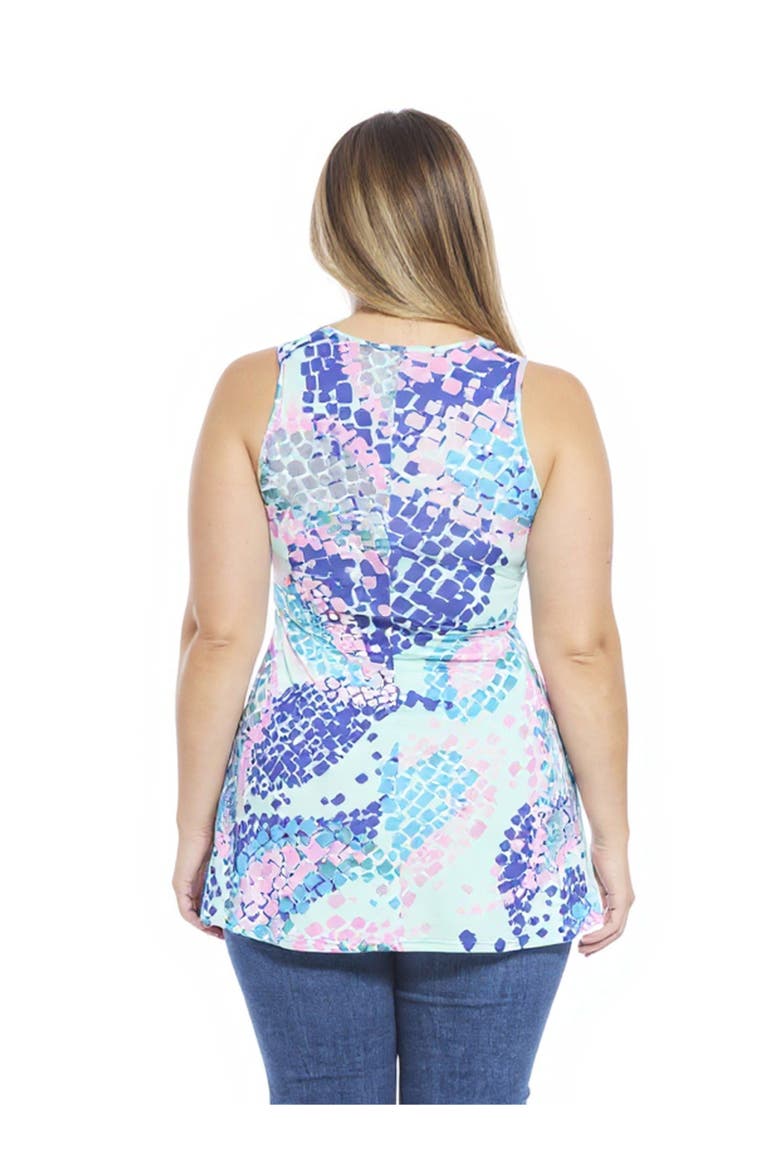 Plus Size Abstract Scoop Neck Tunic Tank Top, Alternate, color, Blue Multi