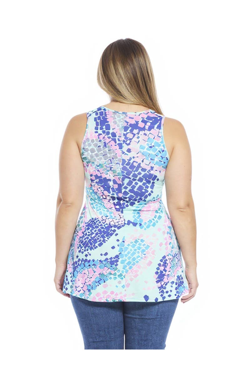 24seven Comfort Apparel Plus Size Abstract Scoop Neck Tunic Tank Top, Alternate, color, Blue Multi