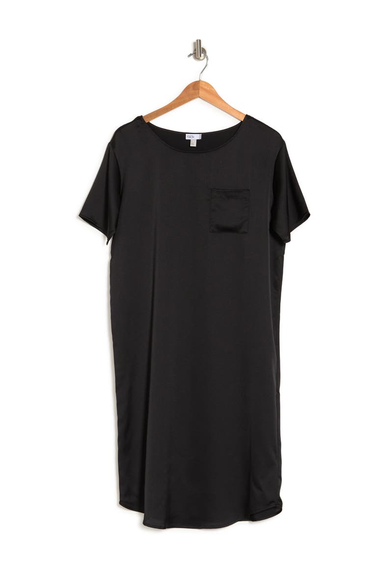 Satin Short Sleeve Nightshirt, Alternate, color, BLACK