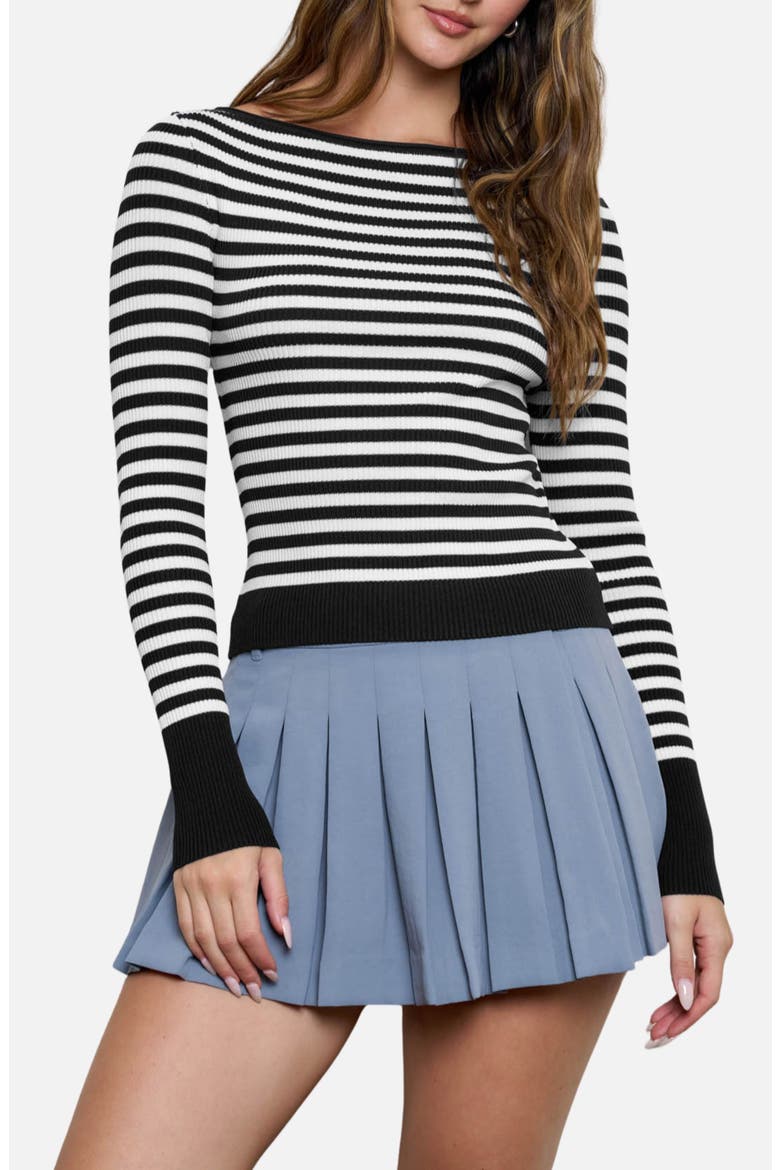 Stripe Rib Long Sleeve Sweater, Main, color, BLACK