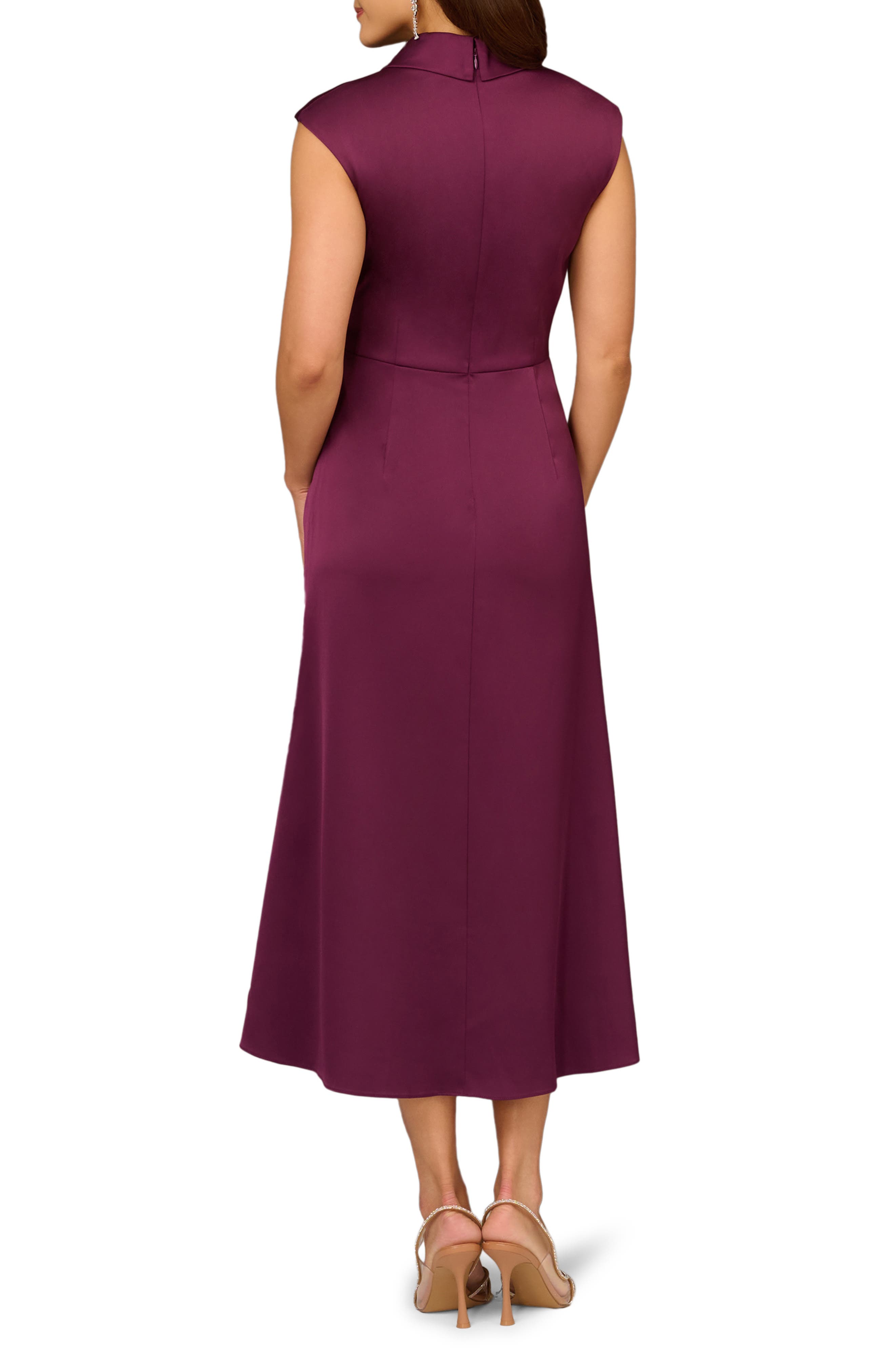Aidan Mattox Crepe Back Satin Midi Dress (Women)