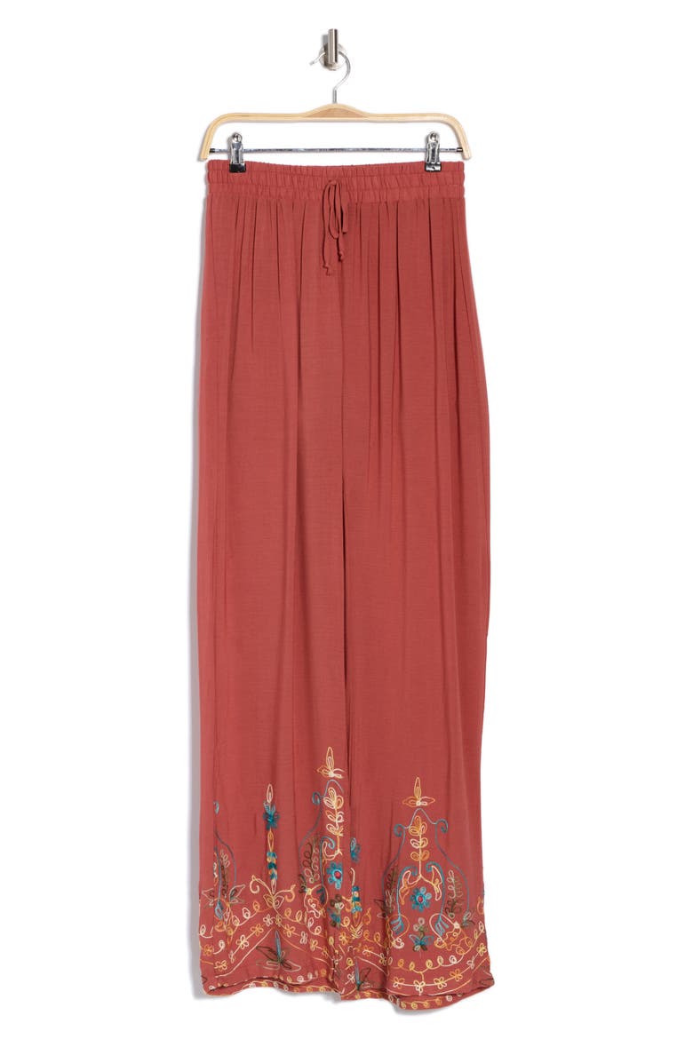 Embroidered Drawstring Pants, Alternate, color, RUST