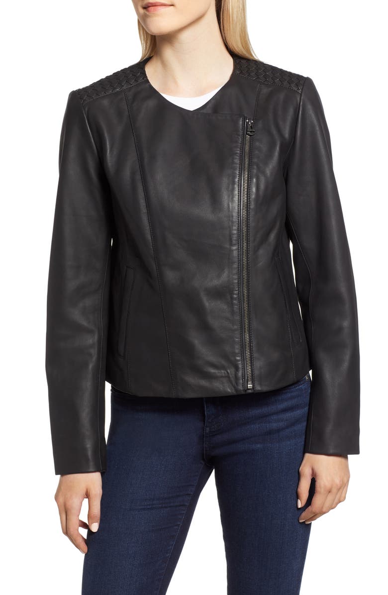 Cole Haan Collarless Leather Jacket, Alternate, color, 