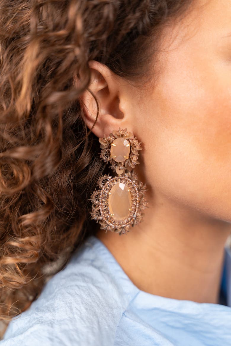 Silk Double Pendant Earrings with Sequins in Taupe, Alternate, color, Taupe, Champagne, Beige